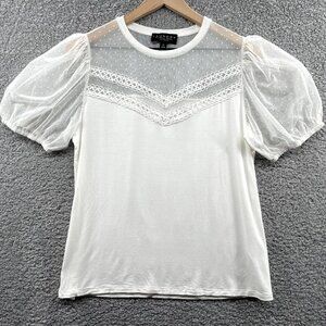 Laundry by Shelli Segal Mesh and Jersey‎ Knit T-Shirt White M